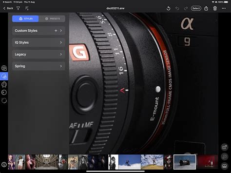 Capture One iPad interface with customizable toolbars