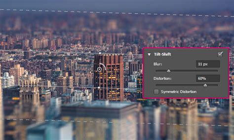 Photoshop Tilt-Shift Blur interface with adjustable focal points