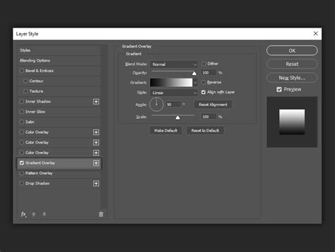Photoshop Gradient Overlay Settings