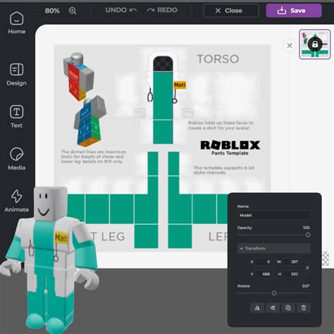 Roblox avatar wearing custom-designed shirt