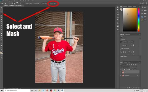 Photoshop's Select and Mask workspace with Refine Edge Brush in action