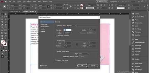 InDesign Text Frame Options dialog box with 