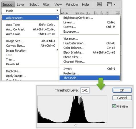 Example of threshold adjustment in Photoshop