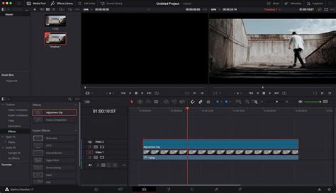 DaVinci Resolve timeline with an adjustment clip