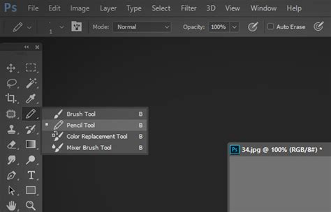 Photoshop Pencil Tool settings in the Options bar