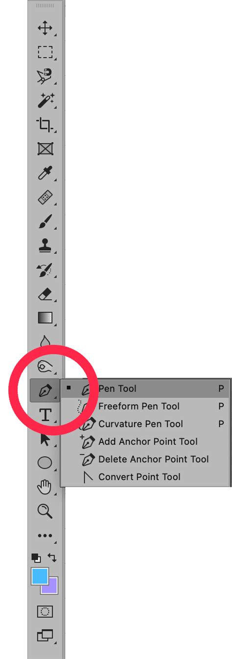 Screenshot showing the different Pen Tool options in Photoshop's toolbar