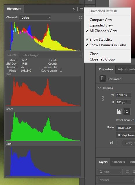 Photoshop histogram showing adjusted black and white points