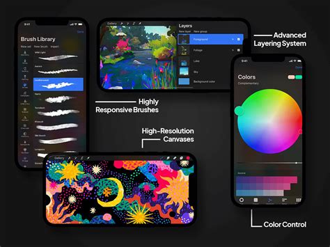 Procreate interface showing brush library and color selection
