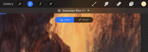 Procreate interface showing Gaussian Blur adjustment with slider