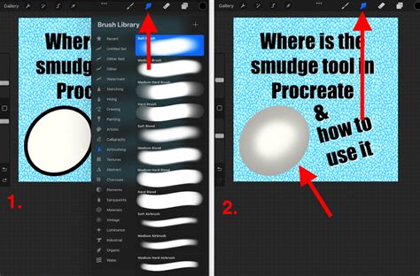 Procreate interface showing the Smudge Tool and brush selection