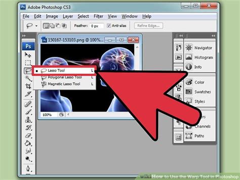 Photoshop Warp tool being used to distort a photograph of a landscape