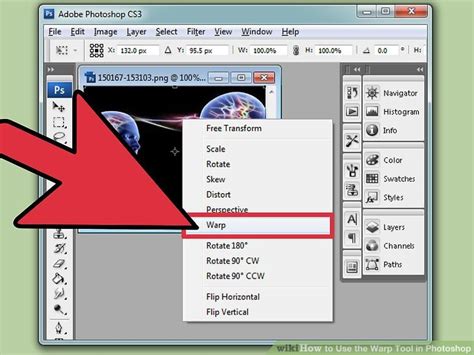 Close-up of Photoshop Options bar showing Warp tool controls like Density and Split icons