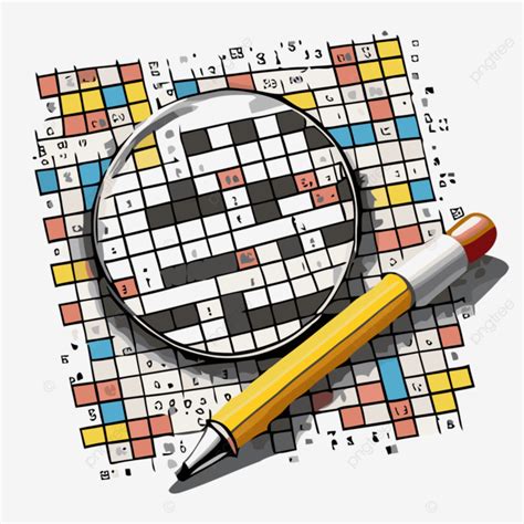 Illustration of a crossword puzzle grid with a magnifying glass