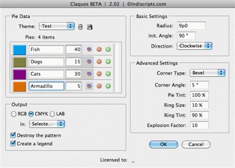 Claquos 2 script dialog box in InDesign