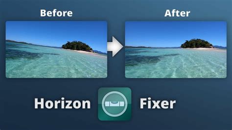 Split image showing a crooked horizon before and after straightening with the Ruler Tool