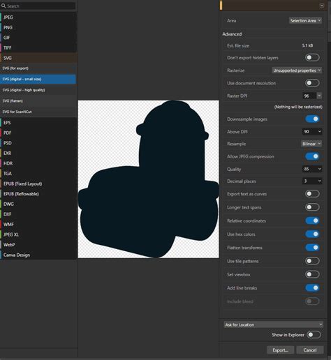 Affinity Designer file import options
