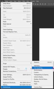 photoshop preferences window showing file handling options