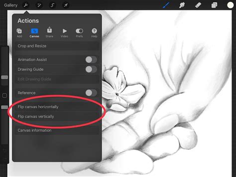 Procreate flip horizontal option