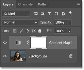Screenshot of Photoshop Gradient Map Adjustment Layer Properties panel