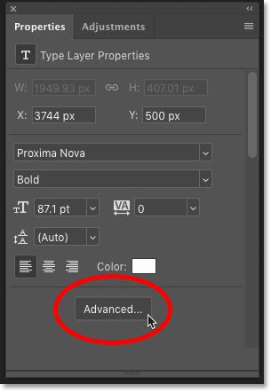 Photoshop Properties panel with