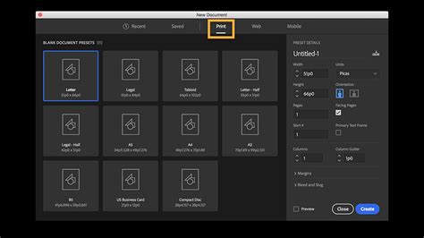 Adobe InDesign New Document dialog box