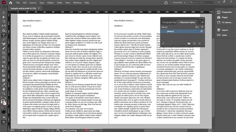 Example of text flow and paragraph styles in InDesign