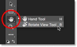 Photoshop Tools panel highlighting the Rotate View Tool