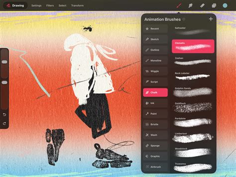 Procreate interface showing brush library with anime-style brushes