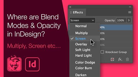 InDesign Effects Panel showing opacity and blending mode options