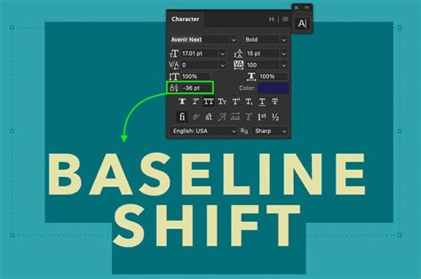 Photoshop Character panel showing Baseline Shift option
