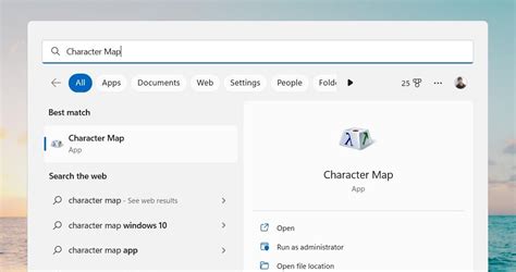Screenshot of Windows Character Map