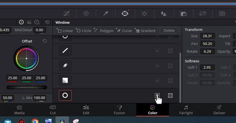 Draw power circle around desired area of image to add bur in DaVinci Resolve.
