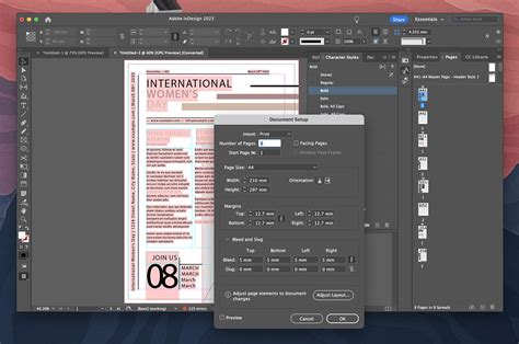 InDesign document in Normal view showing pages, pasteboard, and guides