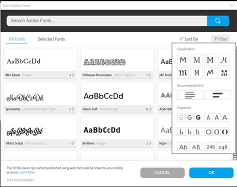 Adobe Fonts interface showing activated fonts
