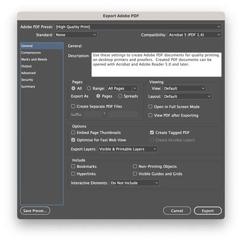 InDesign Export to PDF dialog box with Color Settings highlighted