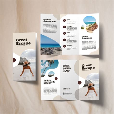 A visually appealing trifold brochure layout for a travel agency