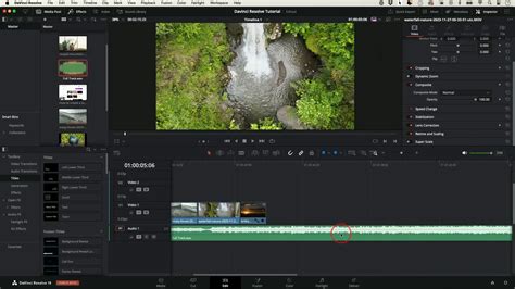 DaVinci Resolve Timeline showing audio clip handle being dragged