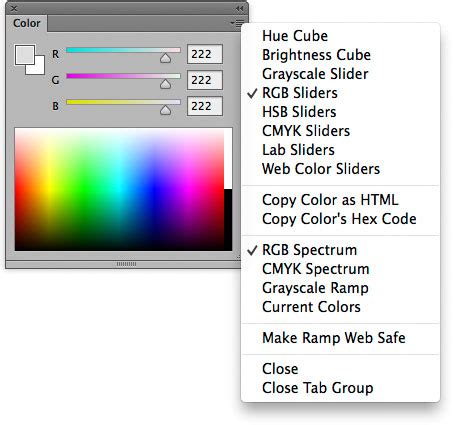 Photoshop Color Panel interface showing sliders and color ramp