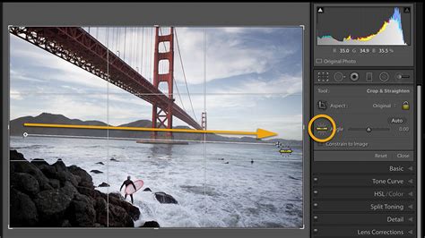 Lightroom Classic Angle Tool used to straighten a horizon