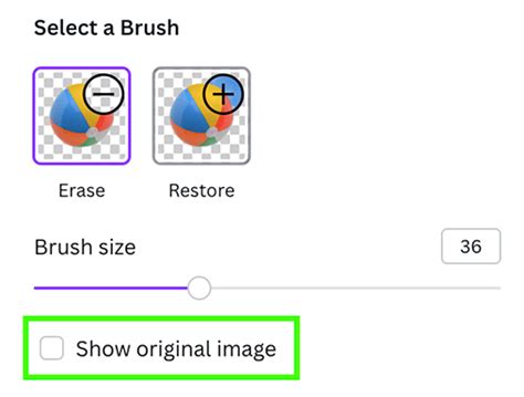 Screenshot showing the Erase and Restore brushes in Canva