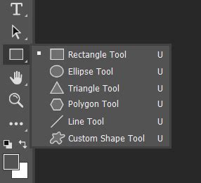 Photoshop toolbar showing nested shape tools