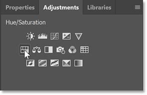 Photoshop Adjustments panel with Brightness/Contrast icon highlighted