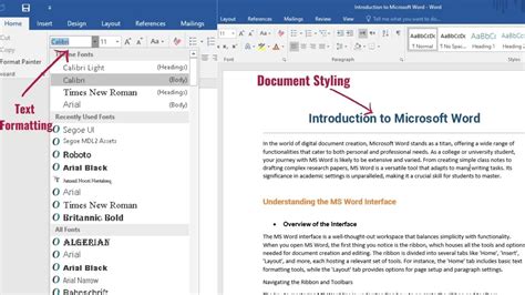 Microsoft Word interface with text formatting options highlighted
