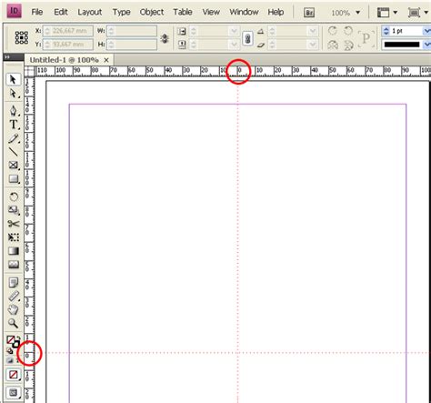 InDesign document with visible rulers on top and left