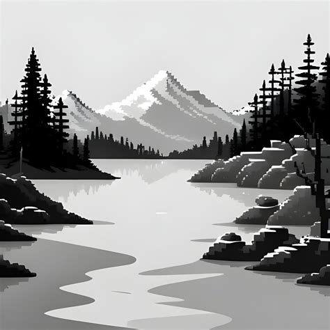 Initial monochromatic sketch for a snow landscape in pixel art