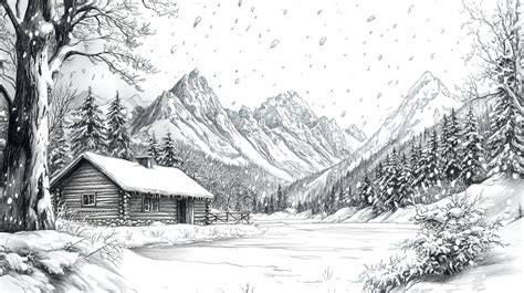 Developing details in the snow landscape sketch