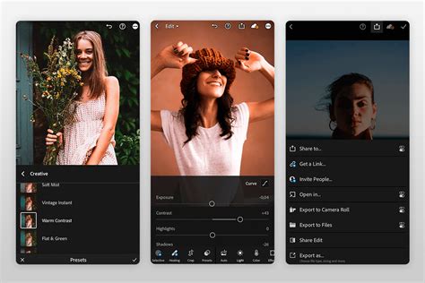 Lightroom mobile app interface with a preset applied