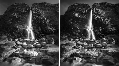 Black and white portrait before and after Dodge tool application
