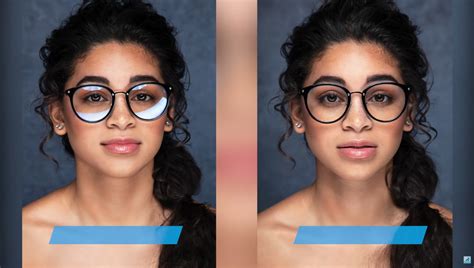 Photographer looking at a portrait with noticeable glare on glasses.
