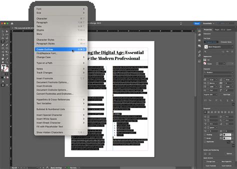 InDesign showing text before and after 